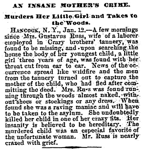 Gustavus child murder January 1882